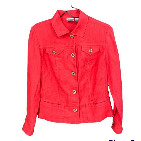 Chico's Jackets & Blazers - Chico’s Women’s Button Down Collared Jacket Size 0/M/4 Red 100% Linen Shacket
